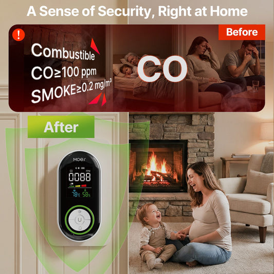 2nd Gen 4-in-1 EU Plug Smoke & CO Alarm with Rechargeable Battery, Color LCD Temperature & Humidity Monitor (Non-Smart)