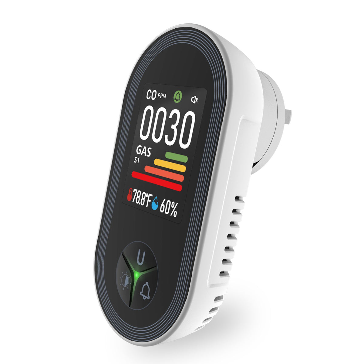 Carbon Monoxide & Natural Gas Detector Plug in, 4 in 1 Temperature Humidity Sensor Built-in Alarm Sound Warning(Non-Smart)