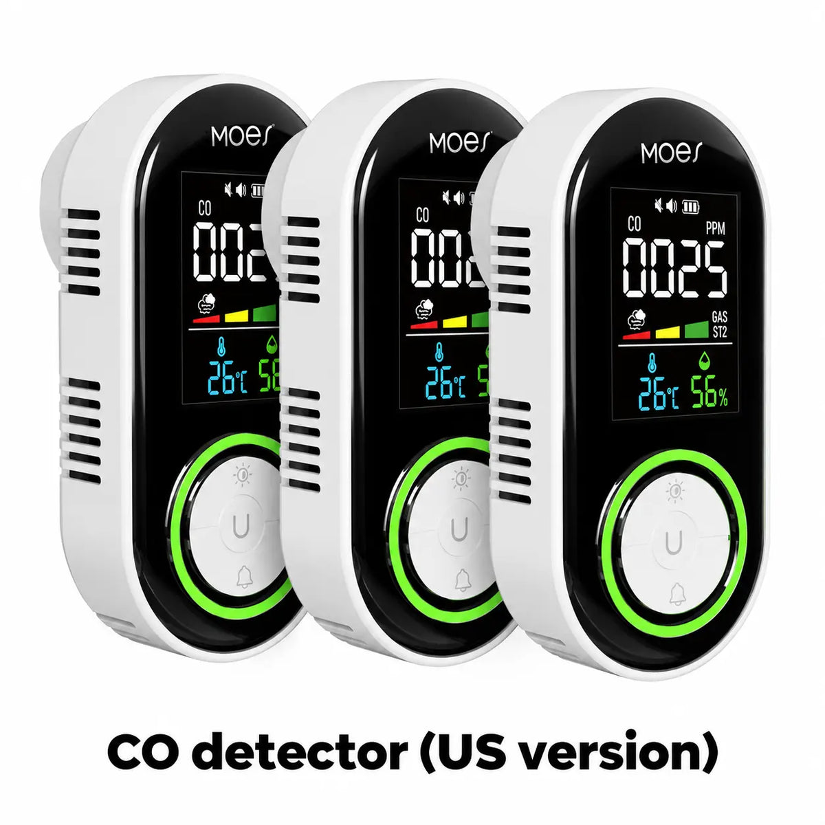 2nd Gen Plug-in Carbon Monoxide Detector with LED Display, Battery Backup 3-in-1 CO Sensor US Plug(Non-Smart)