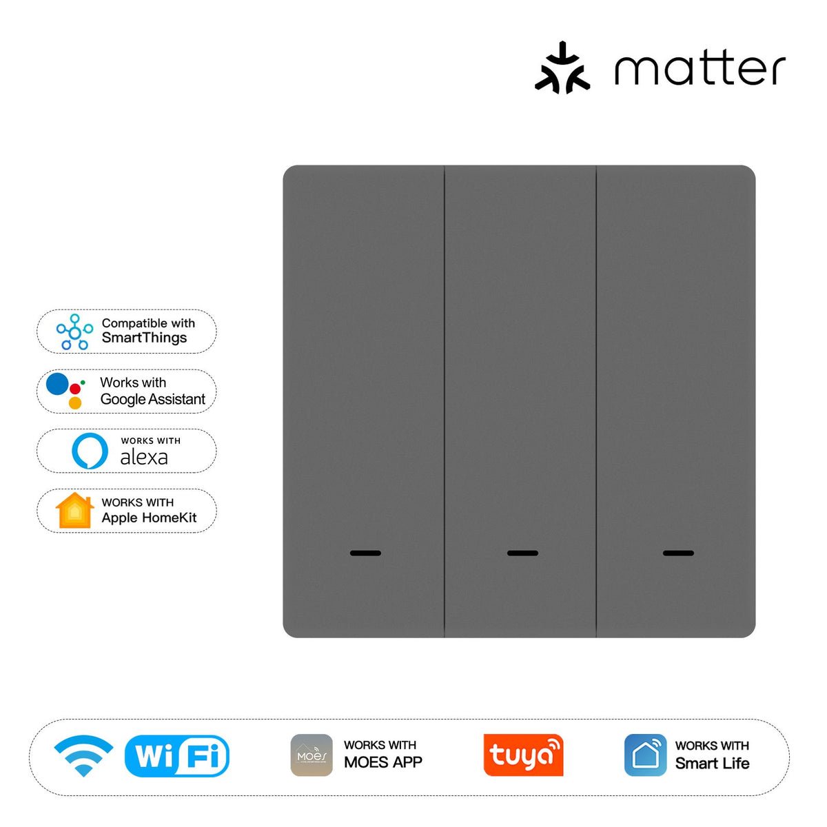 Matter WiFi Smart Push Button Light Switch App Control Neutral Wire Required EU Version