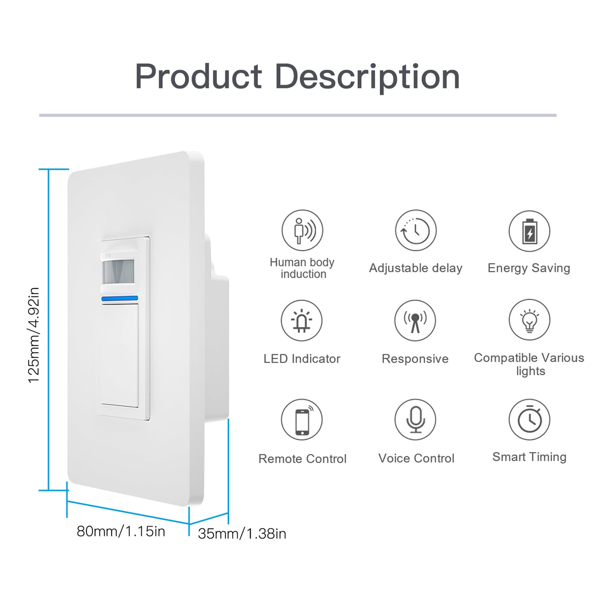 WiFi Smart Light PIR Motion Sensor Light Switch Single Pole Neutral Wire Required 110 - 125V - MOES