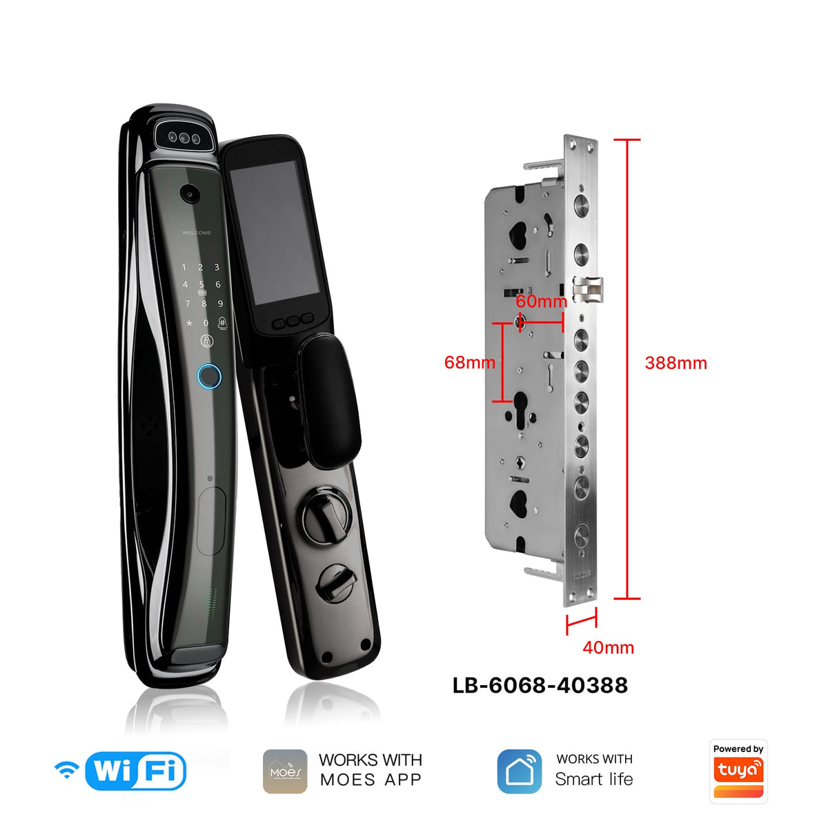 WiFi Smart Security Door Lock 3D Face Recognition Fingerprint Wake Infrared Night Vision - MOES