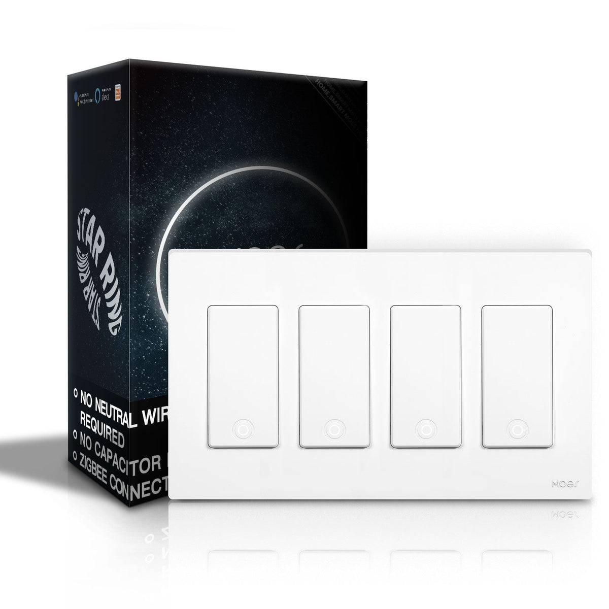MOES Star Ring ZigBee Smart Light Switch Single Pole, No Neutral Required, No Capacitor - MOES