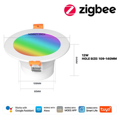 Tuya ZigBee Smart LED Downlight Round Spotlights 9/12W RGB Color Dimming Lamp Work with Alexa Google Home