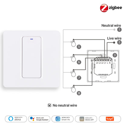 MOES ZigBee Smart Light Switch, Neutral & No-Neutral Wire Alexa & Google Home Compatible EU  Version
