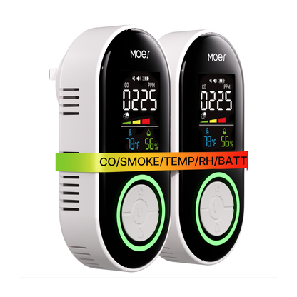 2nd Gen 4-in-1 EU Plug Smoke & CO Alarm with Rechargeable Battery, Color LCD Temperature & Humidity Monitor (Non-Smart)