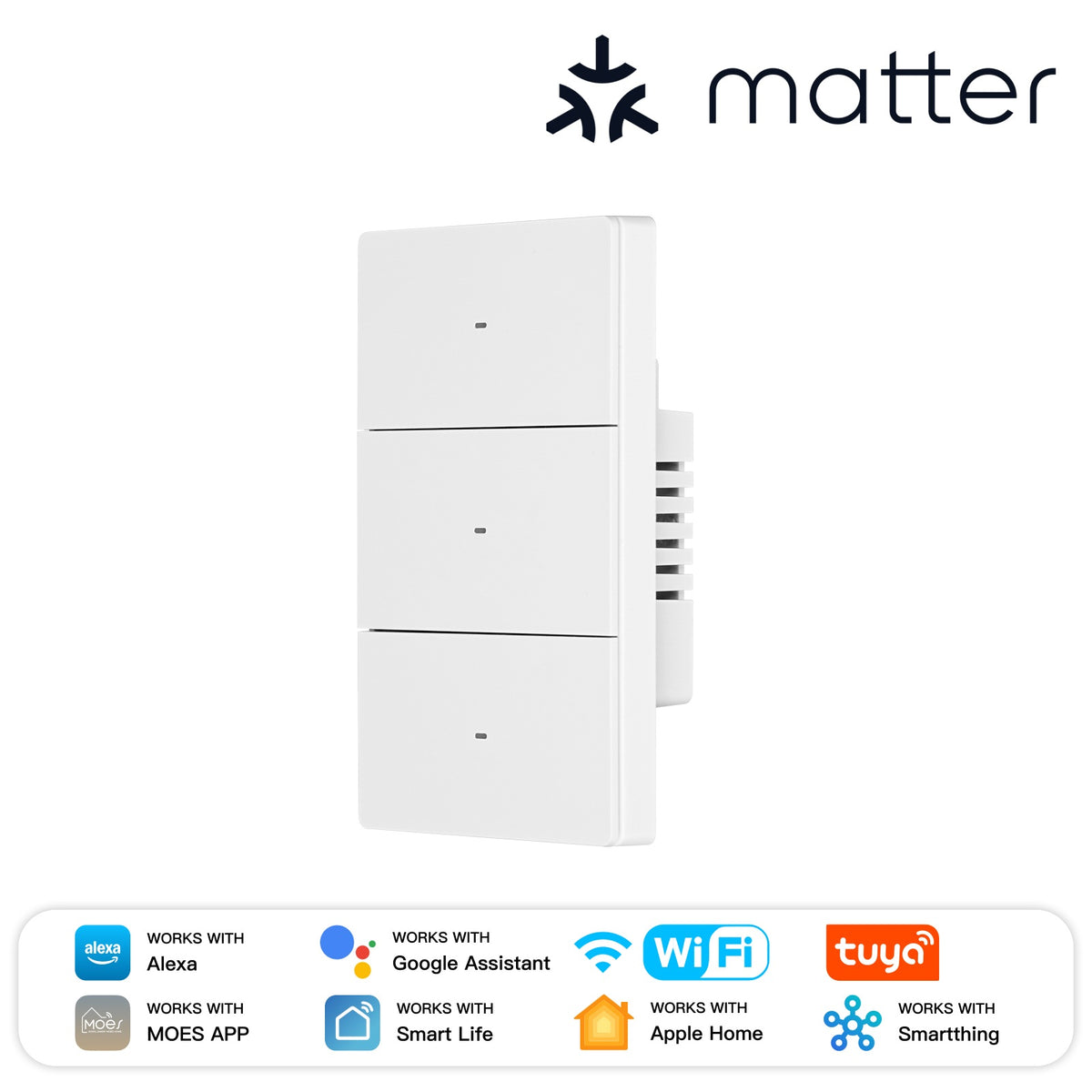 MOES Matter WiFi Smart Switch, Star Grand Series Full-Touch 10A 2200W Power Load, Neutral Required US Standard