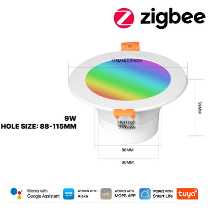 Tuya ZigBee Smart LED Downlight Round Spotlights 9/12W RGB Color Dimming Lamp Work with Alexa Google Home