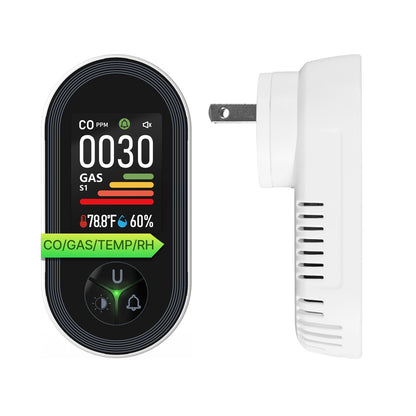Carbon Monoxide & Natural Gas Detector Plug in, 4 in 1 Temperature Humidity Sensor Built-in Alarm Sound Warning(Non-Smart)