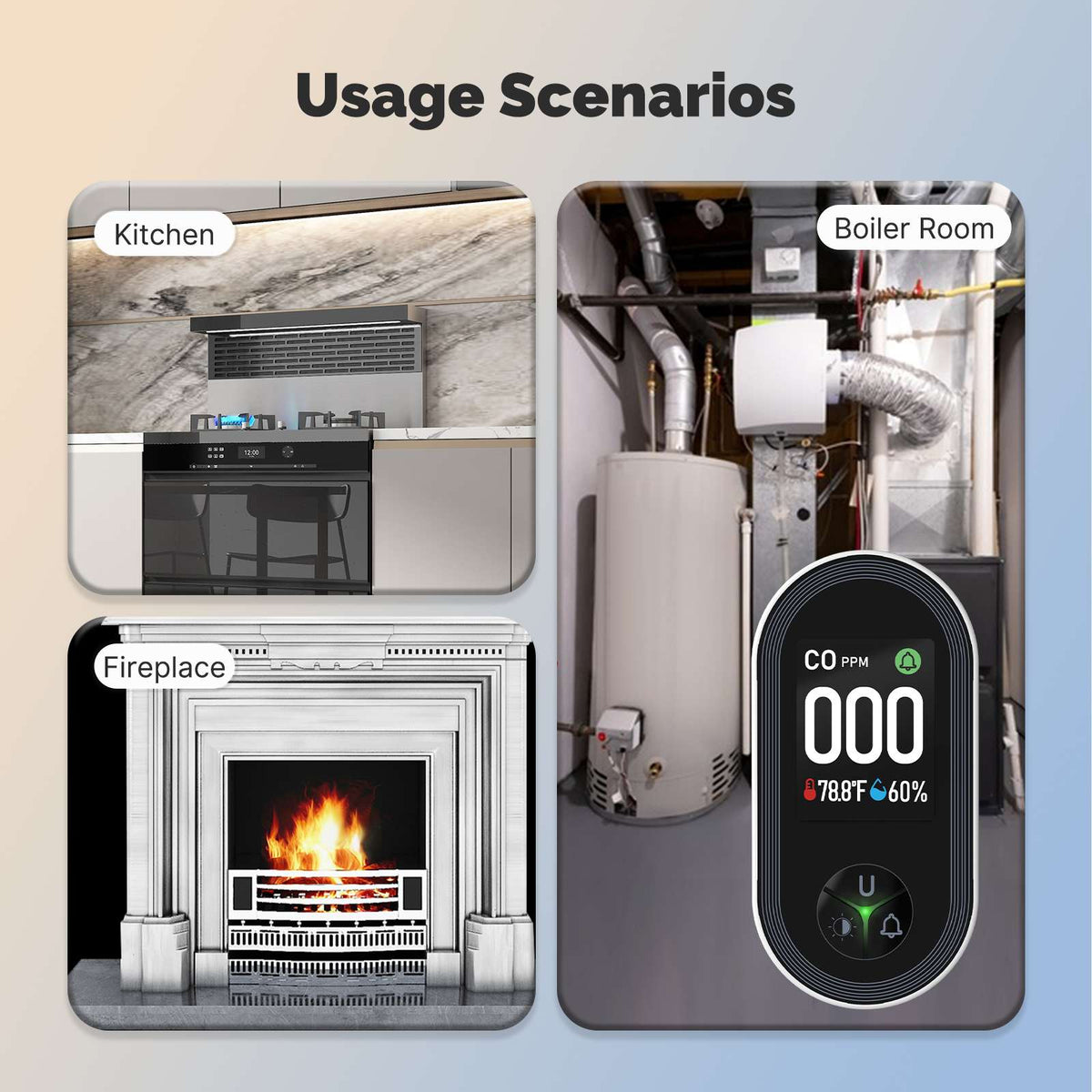 Carbon Monoxide Detector Plug-in 3-in-1 Display with Temperature Humidity Sensor Built-in CO Monitor Alarm Sound Warning(Non-Smart)