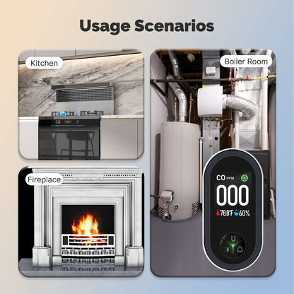 Carbon Monoxide Detector Plug-in 3-in-1 Display with Temperature Humidity Sensor Built-in CO Monitor Alarm Sound Warning(Non-Smart)