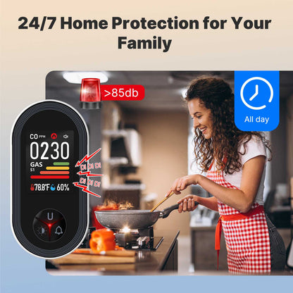 Carbon Monoxide & Natural Gas Detector Plug in, 4 in 1 Temperature Humidity Sensor Built-in Alarm Sound Warning(Non-Smart)