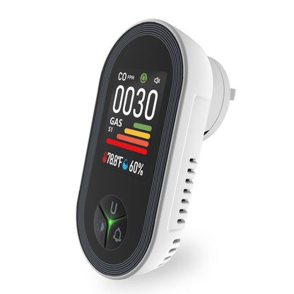 Carbon Monoxide & Natural Gas Detector Plug in, 4 in 1 Temperature Humidity Sensor Built-in Alarm Sound Warning(Non-Smart)
