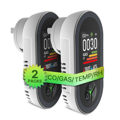 Carbon Monoxide & Natural Gas Detector Plug in, 4 in 1 Temperature Humidity Sensor Built-in Alarm Sound Warning(Non-Smart)
