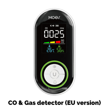 2nd Gen 4-in-1 EU Plug CO & Gas Alarm with LCD Display, Temp Humidity Monitor, Battery Backup(Non-Smart)