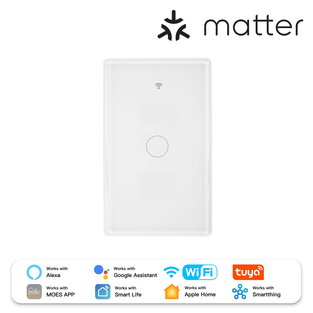 Tuya Matter WiFi Smart Light Switch 2.5D Glass Panel Neutral Wire Required US Version