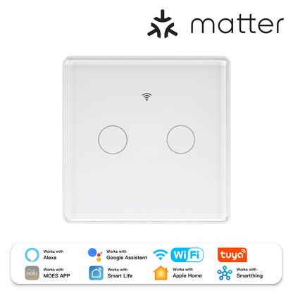 Tuya Matter WiFi Smart Light Switch 2.5D Glass Panel Neutral Wire Required EU Version