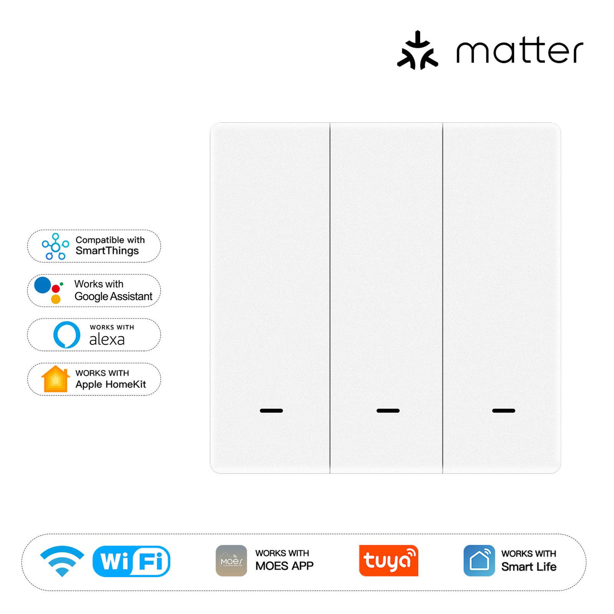 Matter WiFi Smart Push Button Light Switch App Control Neutral Wire Required EU Version