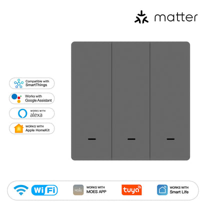 Matter WiFi Smart Push Button Light Switch App Control Neutral Wire Required EU Version
