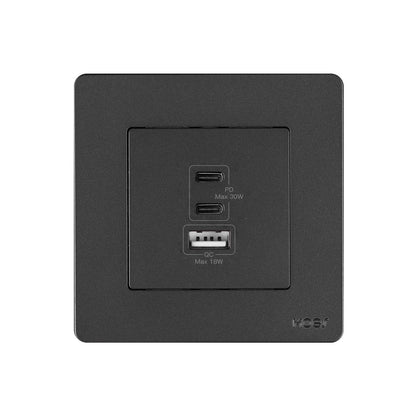 Star Ring 30W/65W Fast Charging PD3.0 Wall Electrical Outlet Charger GaN Socket 3 Ports Type C USB A