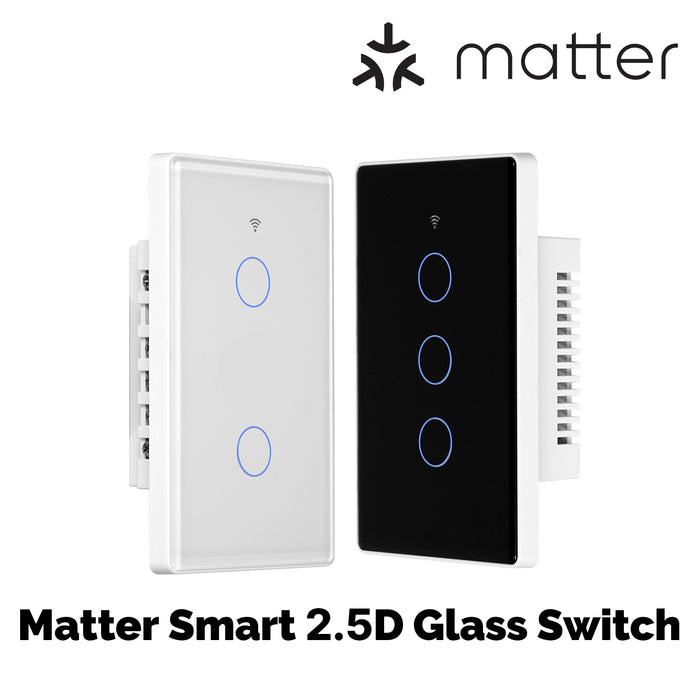 Tuya Matter WiFi Smart Light Switch 2.5D Glass Panel Neutral Wire Required US Version