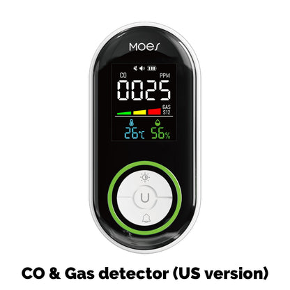2nd Gen 4-in-1 Plug-in CO & Natural Gas Detector with LCD Display, Temp Humidity Monitor, Battery Backup US Plug(Non-Smart)