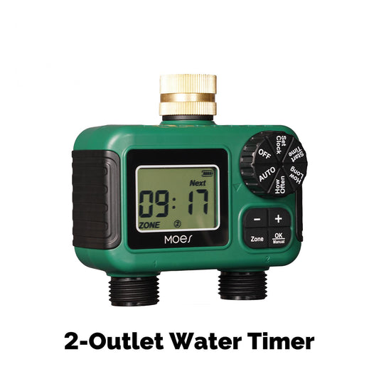 Water Timer For Garden Hose Drip Irrigation 2-Outlet Brass Inlet IPX5 Waterproof US Version