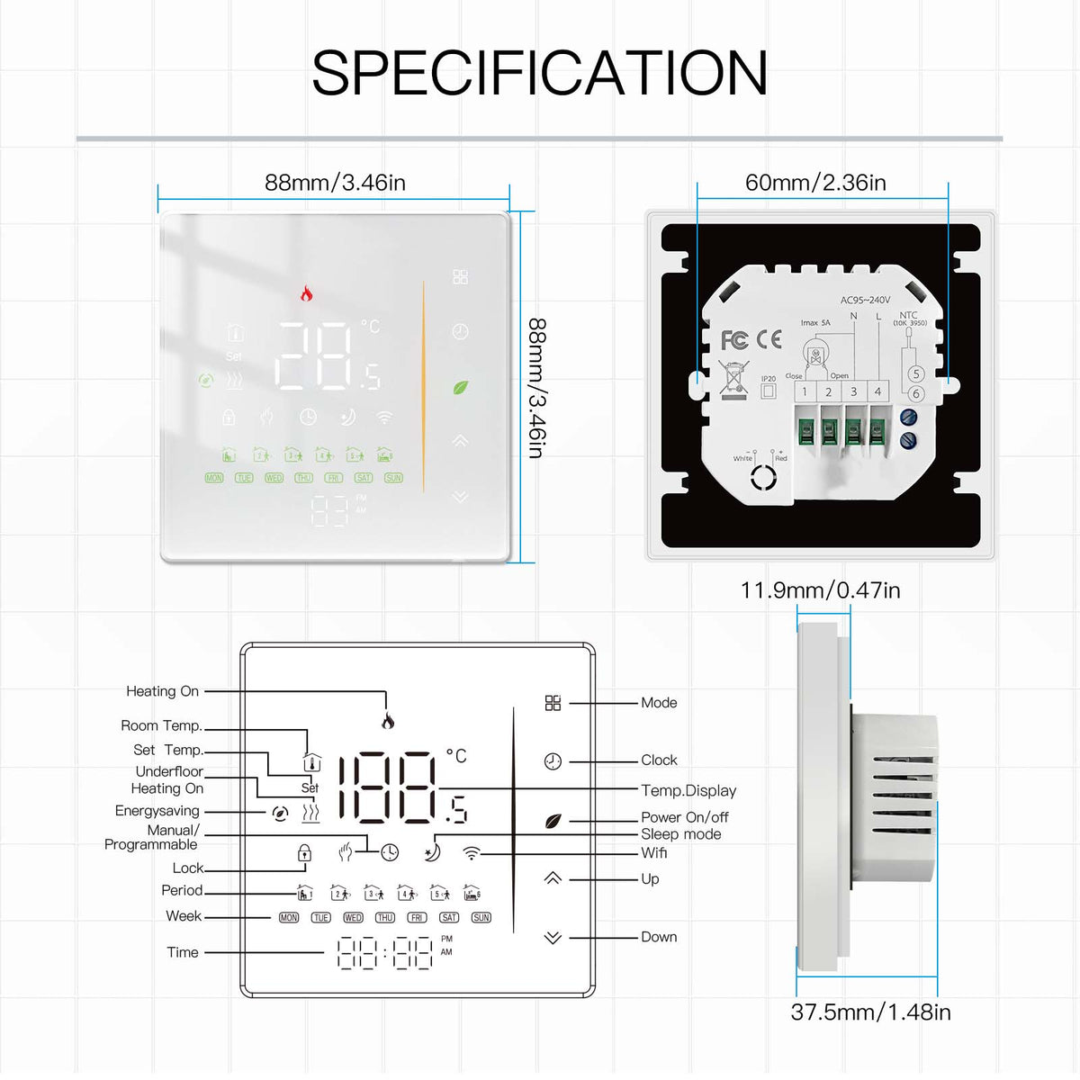Tuya Zigbee Smart Thermostat Gas/Water Heater, Room Thermostat Digital Programmable
