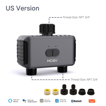 Bluetooth Timer, Smart Sprinkler Water Timer with 2 Outlet - MOES