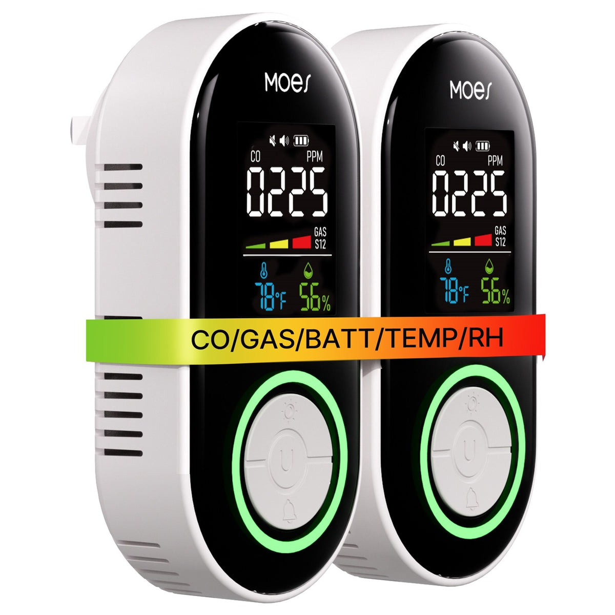 2nd Gen 4-in-1 Plug-in CO & Natural Gas Detector with LCD Display, Temp Humidity Monitor, Battery Backup US Plug(Non-Smart)