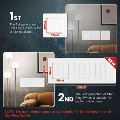 MOES 2nd Star Ring Smart ZigBee3.0 Push Button Light Switch Embedded Touch Switch EU