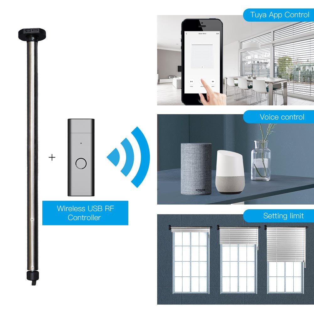 Rechargeable Tubular Roller Blind Motor RF433 Remote Control - MOES