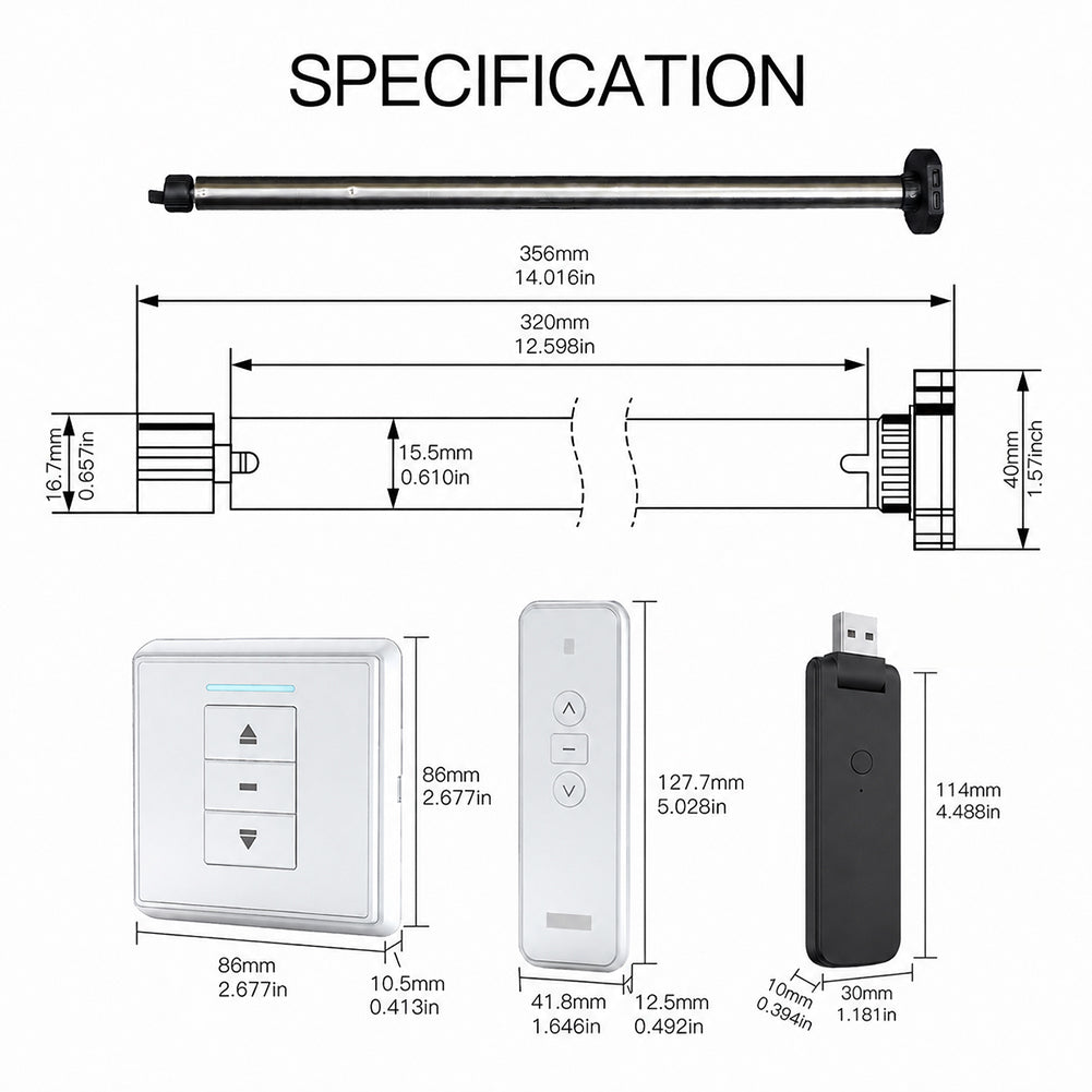 Rechargeable Tubular Roller Blind Motor RF433 Remote Control