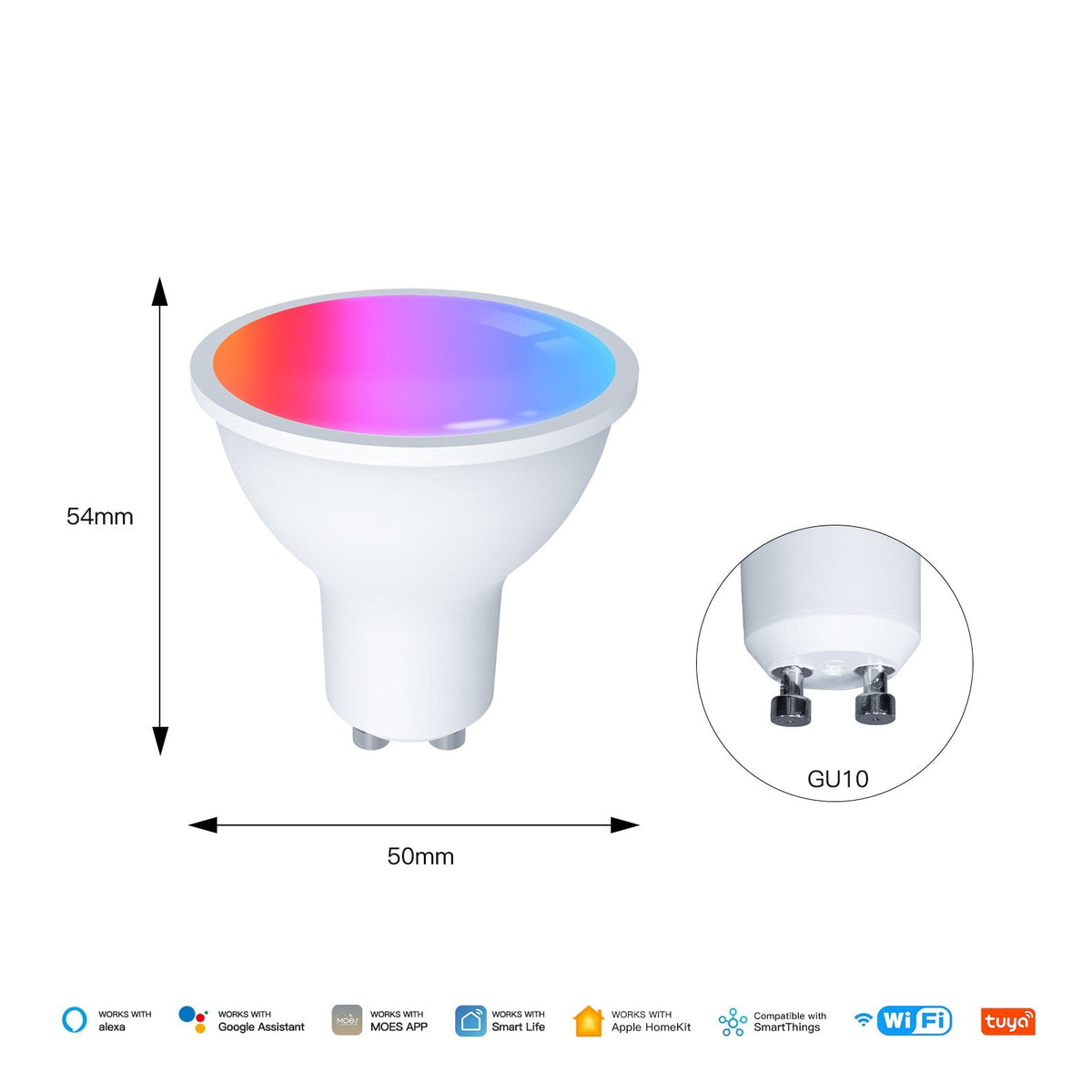 Tuya GU10 Matter WiFi Smart LED Bulb with Voice Control, Dimmable 5W Light 2700-6500K RGB Colors - MOES