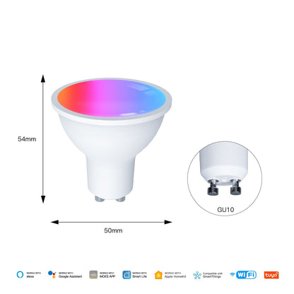 Tuya GU10 Matter WiFi Smart LED Bulb with Voice Control, Dimmable 5W Light 2700-6500K RGB Colors - MOES