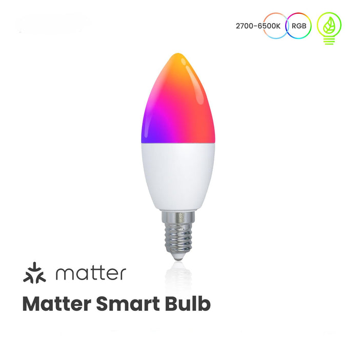 Tuya Matter WiFi Smart LED E14 dimmbare Glühbirnen 2700-6500K+RGB