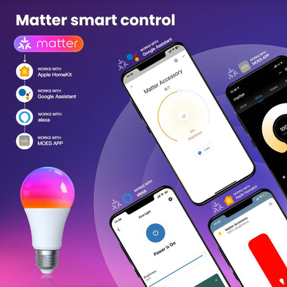 Tuya Matter WiFi Smart LED E27 Dimmable Light Bulbs RGB 2700K-6500K W+C - MOES