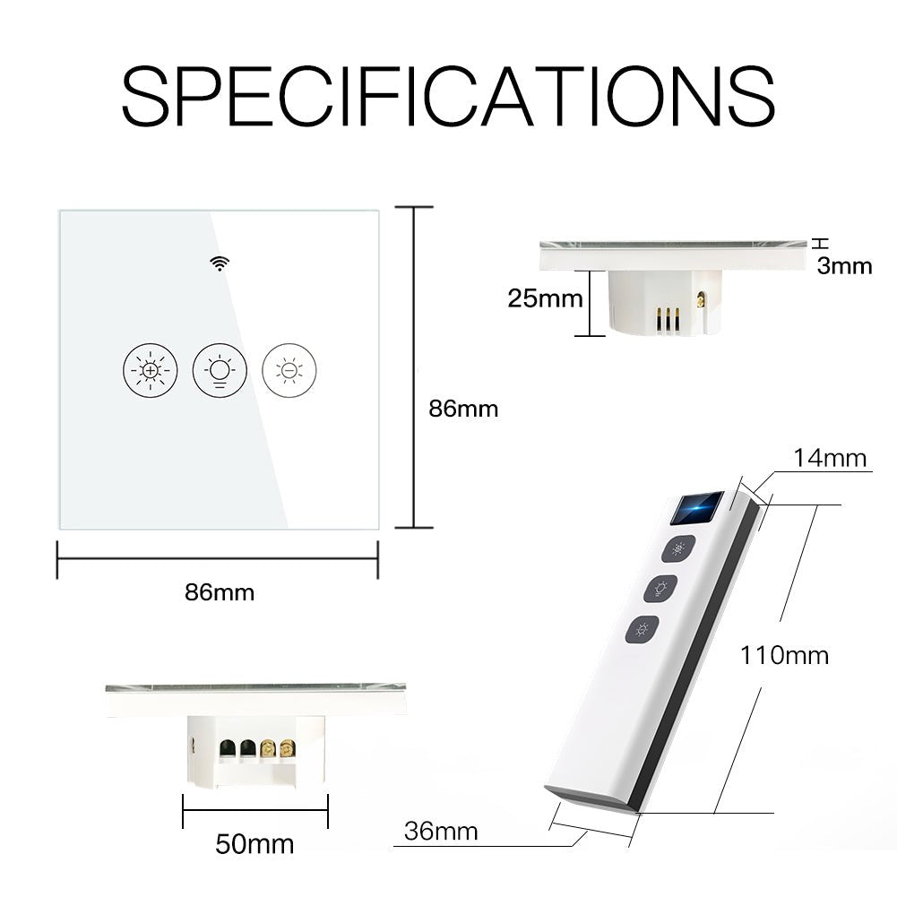 WiFi Smart Light Dimmer Switch RF433 Glass Touch Switch EU - MOES