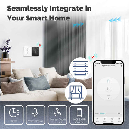 ZigBee Smart Curtain Switch 2.5D Support RF433 Arc Glass Touch Panel