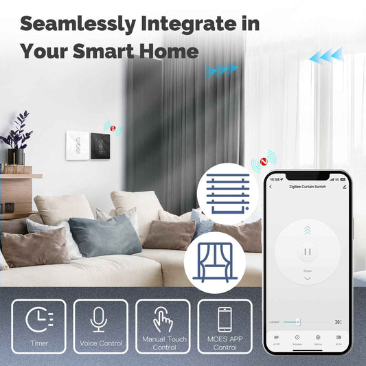 ZigBee Smart Curtain Switch 2.5D Support RF433 Arc Glass Touch Panel