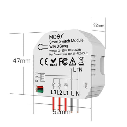 Mini DIY WiFi Smart Light Switch 3 Gang 1/2 Way Module - Moes