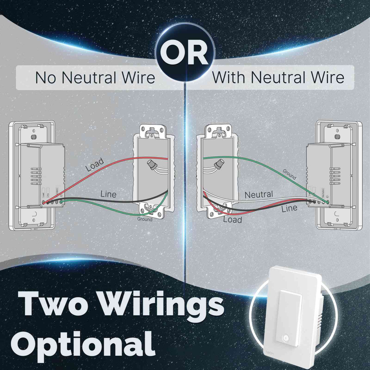 MOES Star Ring ZigBee Smart Light Switch Single Pole, No Neutral Required, No Capacitor - MOES