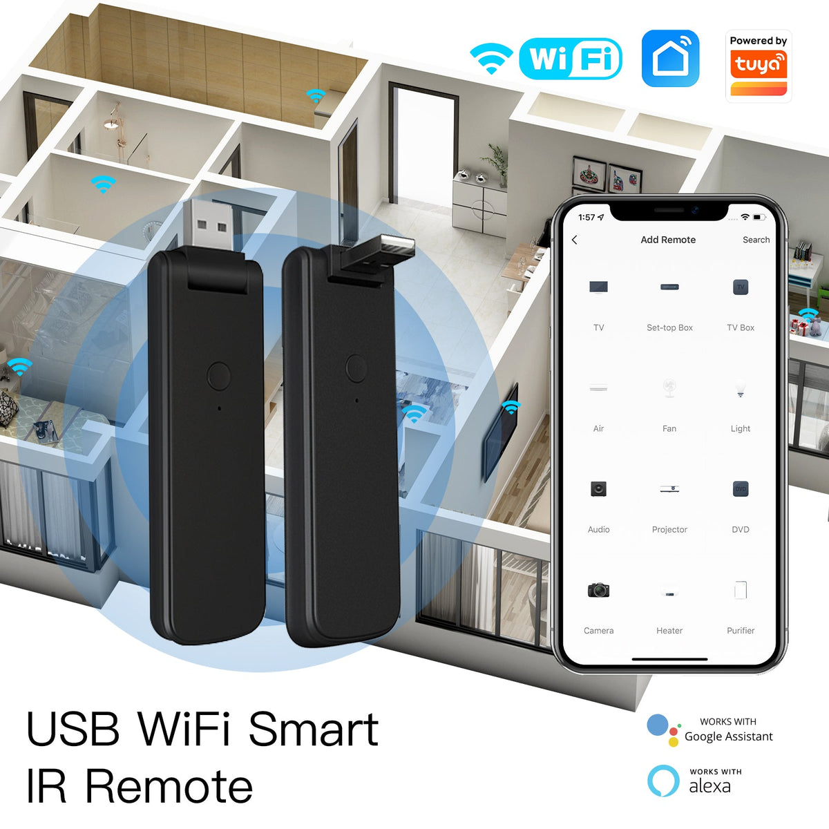 MOES Tuya Smart Infrared WiFi Remote Controller Wireless USB IR Controller 210°Rotate for IR TV Fan Switch Smart Home Automation Support Alexa Google Home - MOES