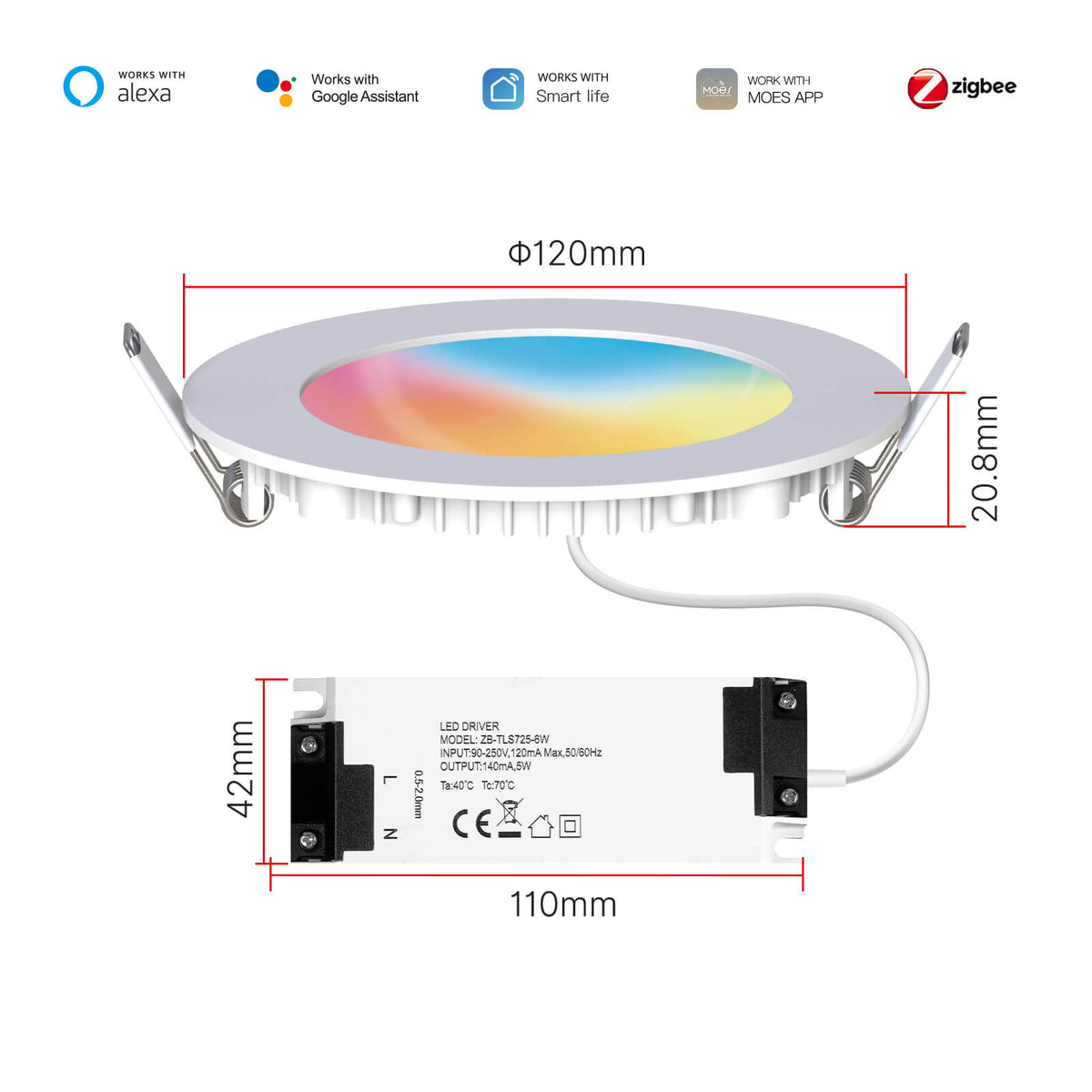 MOES ZigBee Downlight Tuya Dimming Spot lamp 6W RGB Change Warm Cool light - MOES