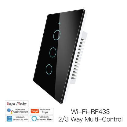 New Smart Glass Panel Switch Smart Life/Tuya App Multi-Control Association, Voice Control with Alexa,Google Home,1/2/3/4 Gang - Moes