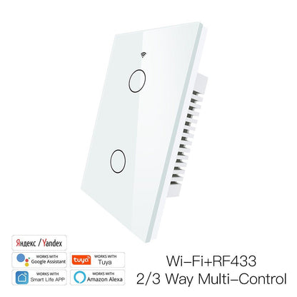 New Smart Glass Panel Switch Smart Life/Tuya App Multi-Control Association, Voice Control with Alexa,Google Home,1/2/3/4 Gang - Moes