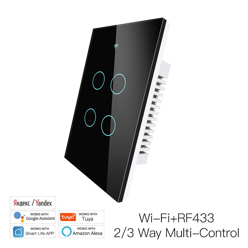 New Smart Glass Panel Switch Smart Life/Tuya App Multi-Control Association, Voice Control with Alexa,Google Home,1/2/3/4 Gang - Moes
