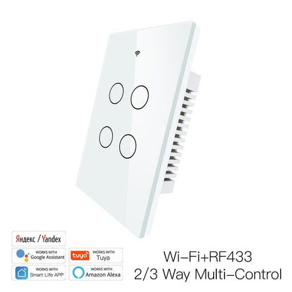 New Smart Glass Panel Switch Smart Life/Tuya App Multi-Control Association, Voice Control with Alexa,Google Home,1/2/3/4 Gang - Moes