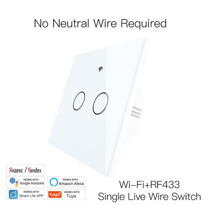 New Upgrade RF433 WiFi Wall Touch Switch No Neutral Wire Needed Wireless Smart Life/Tuya App Remote Control Works with Alexa Google Home EU 1/2/3 Gang White - Moes