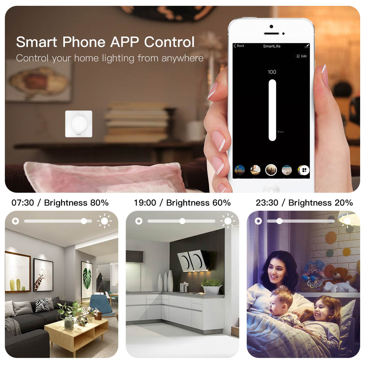 New WiFi Smart Rotary Light Dimmer Switch Schedule Timer Brightness Memory EU - Moes